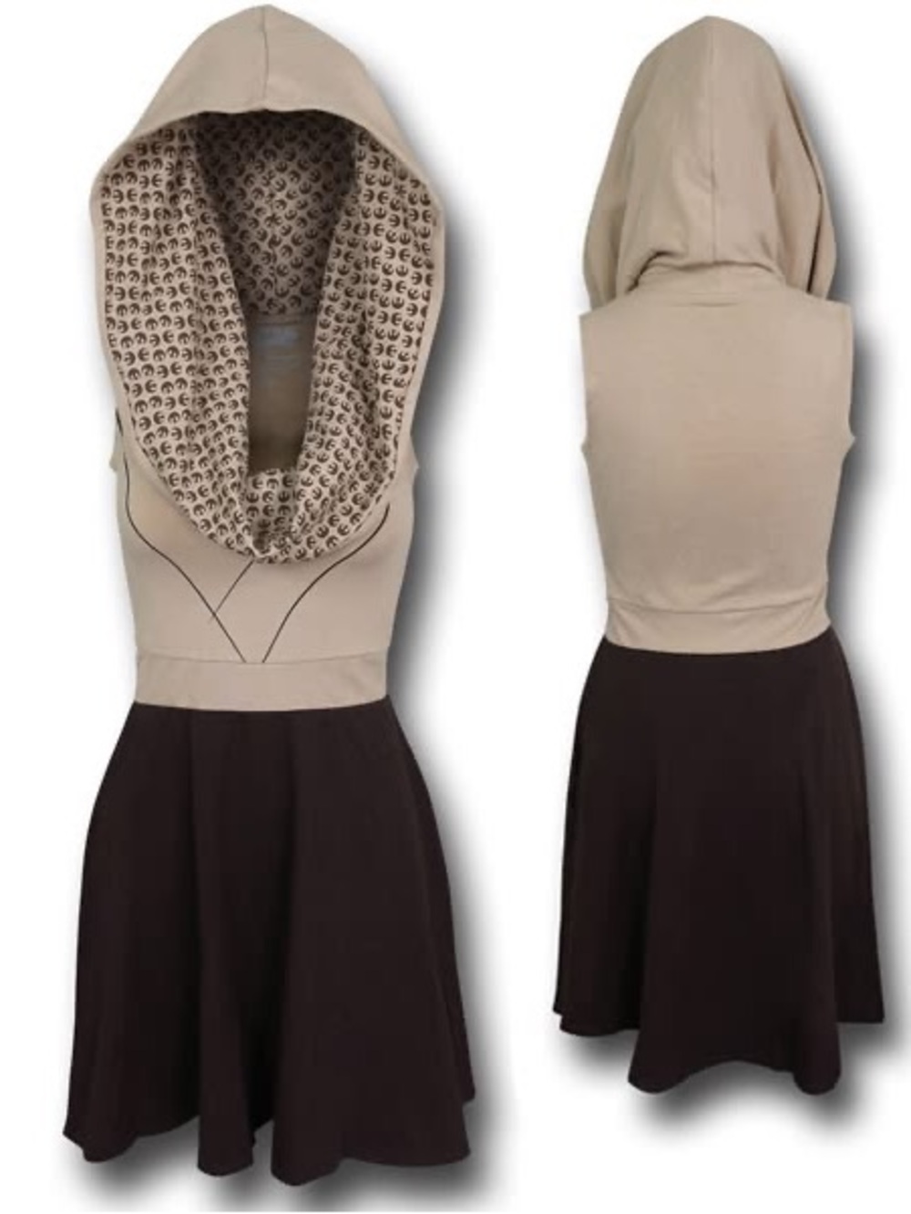 NWT Star Wars Jedi Beige Hooded Bodice with Dark Brown Skater Dress Costume